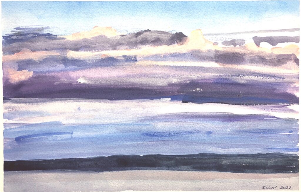 Rob Licht • <em>Evening Sky, Cayuga</em> • Gouache on paper • 11″× 7½″ • $500.00