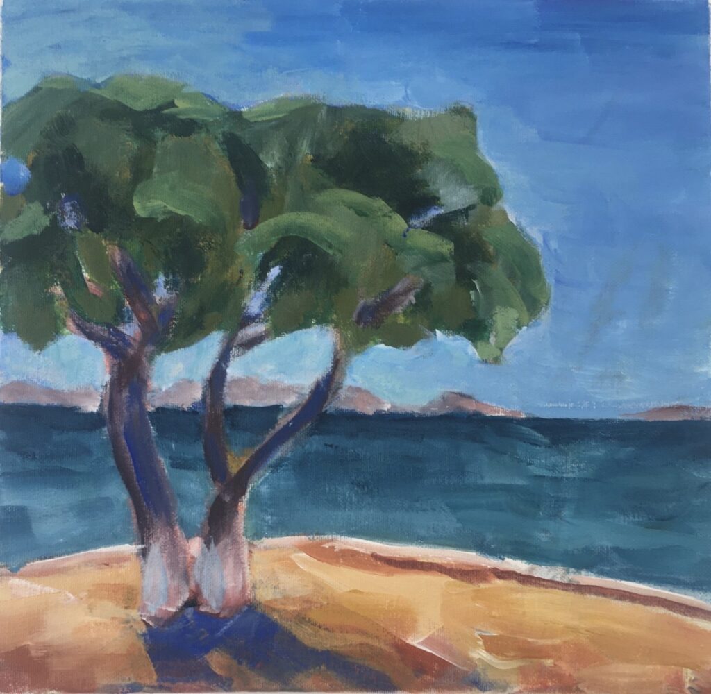 Linda Fazzary • <em>Poros Kefalonia #3</em> • Acrylic • 10″× 10″ • $600.00