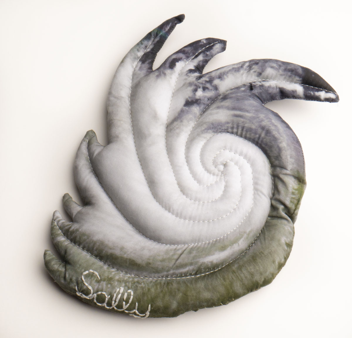 Christine Chin • <em>Stuffed Storms: 2020 Atlantic Tropical Storm Season (Sally)</em> • Stuffed and quilted archival ink prints on fabric • $95.00