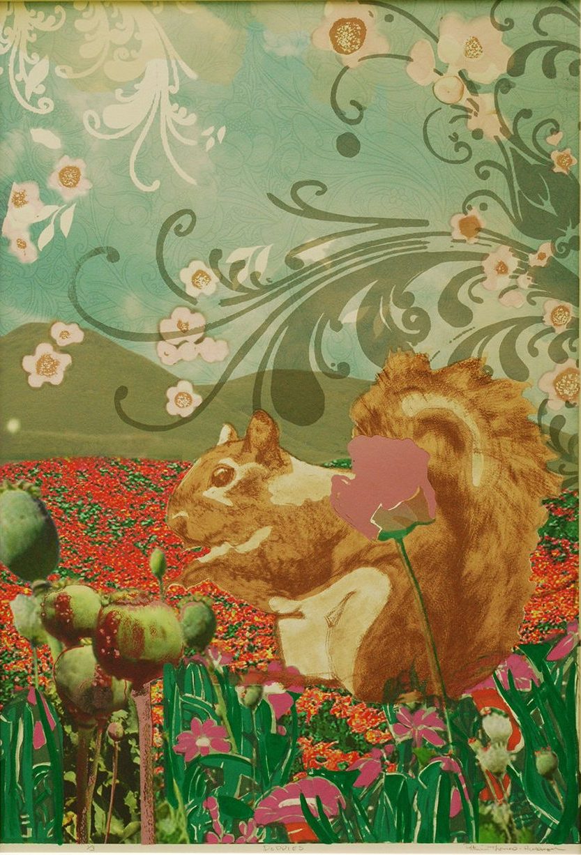 Patricia Hunsinger • <em>Poppy Squirrel</em> • Screenprint, archival ink • 24¼″×32½″ • $300.00