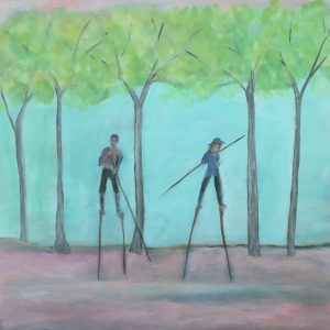 Jane Dennis • <em>Stilt-walkers Distancing</em> • Acrylic • NFS