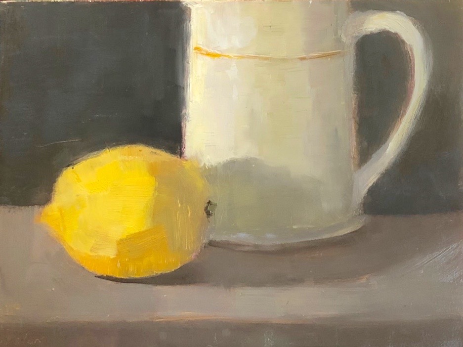 Ileen Kaplan • <em>Lemon and Cup</em> • Oil on panel • 8″×6″ • $50.00