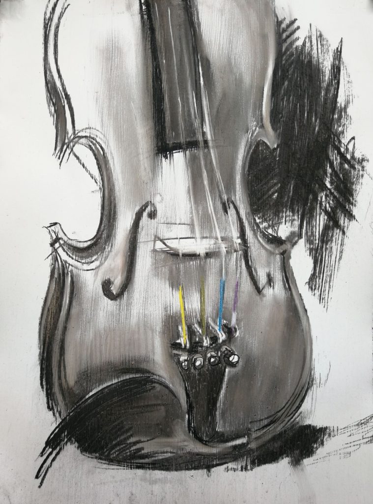 Irina Kassabova • <em>The Color of the Strings</em> • Charcoal and pastel • $450.00