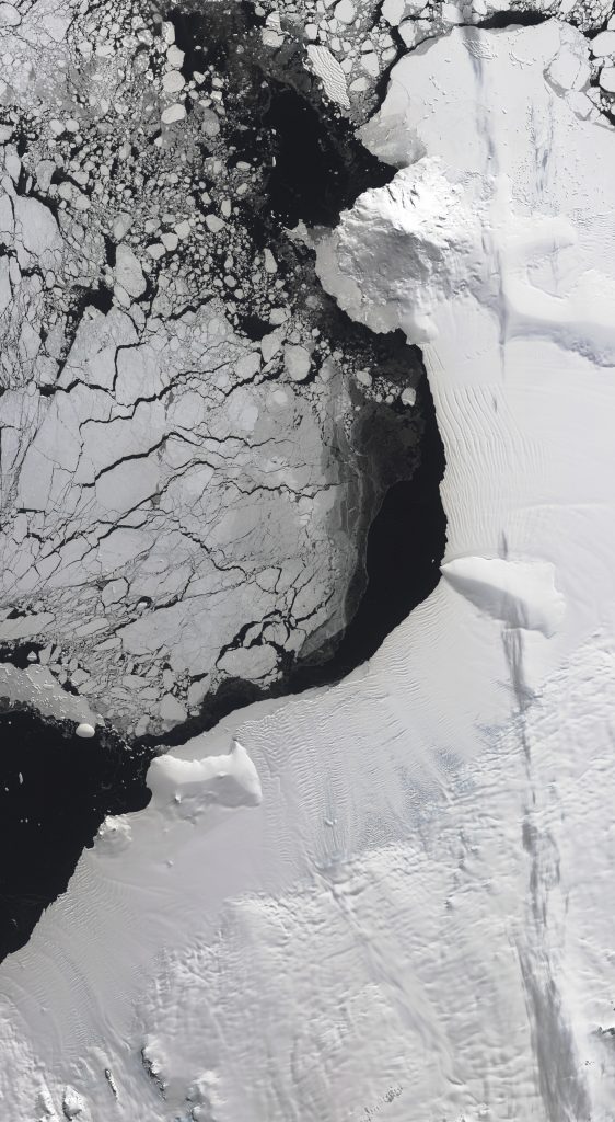 Jay Hart • <em>Getz Ice Shelf</em> • Inkjet print of Landsat imagery  • 43″×78″ • $1,200.00