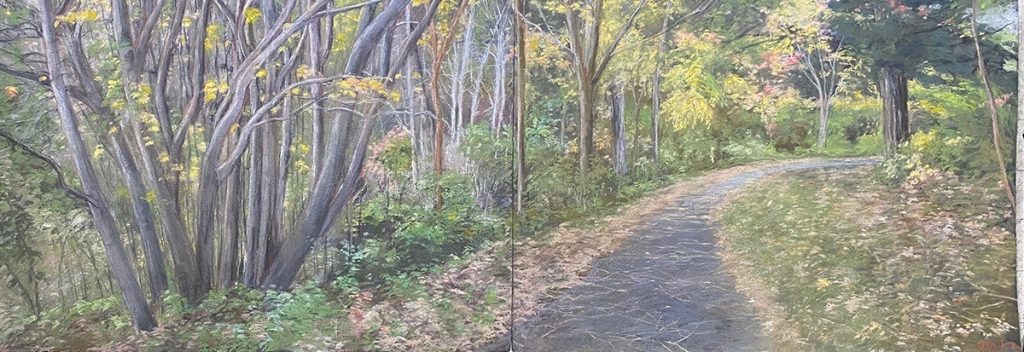 Diane W Newton • <em>Cornell Botancial Garden ~ Autumn Afternoon</em> • Pastel on black arches paper • 60″×22″ • $5,000.00