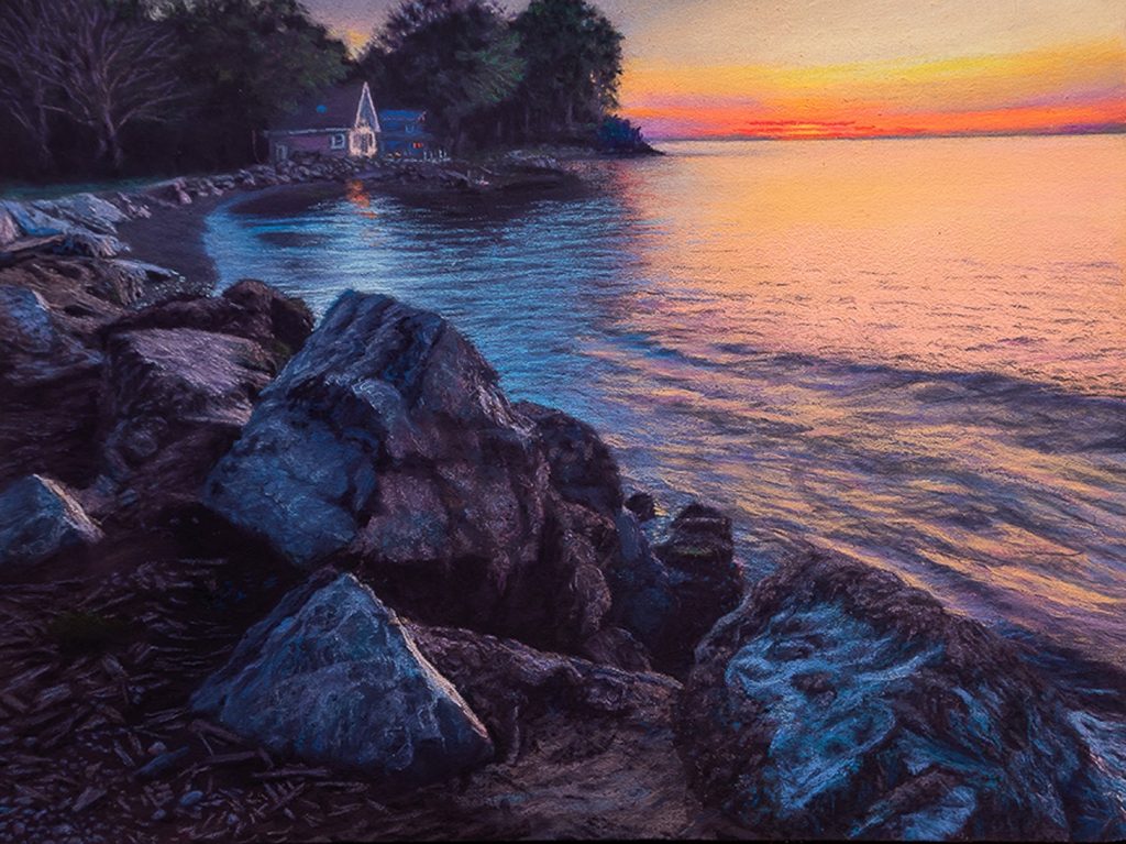 Jay Costanza • <em>Labor Day Sunset</em> • Pastel over watercolor • 9″×12″ • $450.00<a class="purchase" href="https://state-of-the-art-gallery.square.site/product/jay-costanza-labor-day-sunset/820" target="_blank">Buy</a>