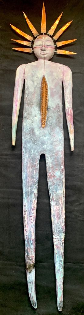 Erika Medina • <em>Transcending</em> • Oil on wood with copper and mica • 39″×10″ • $585.00<a class="purchase" href="https://state-of-the-art-gallery.square.site/product/erika-medina-transcending/826" target="_blank">Buy</a>