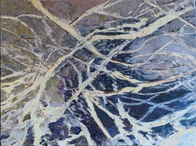 Diana Ozolins • <em>Snow on Forsythia</em> • Oil on canvas • 24″×18″ • $700.00