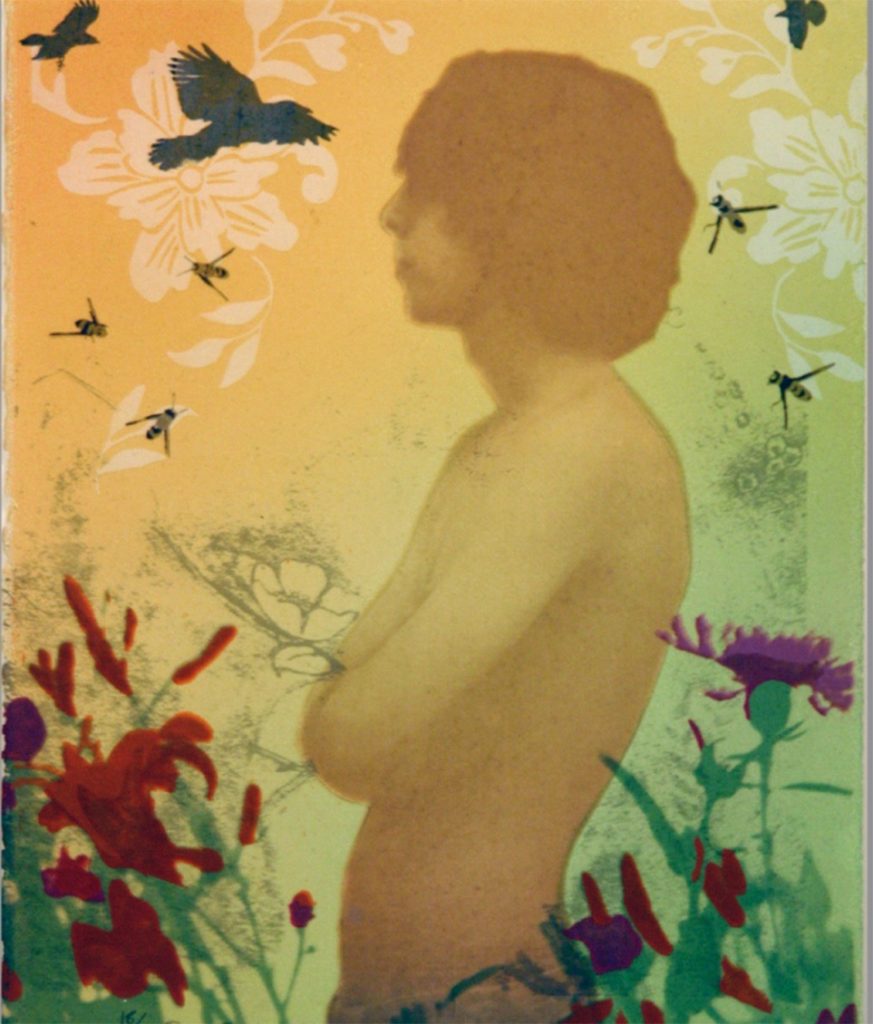Patricia Hunsinger • <em>Boy, Bird, Bees</em> • Silkscreen • 22″×32½″ • $350.00