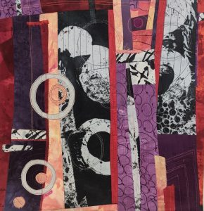 Barbara Behrmann • <em>Rise Up</em> • Original dyed fabric mounted on painted stretched canvas • 20″×20″ • $500.00