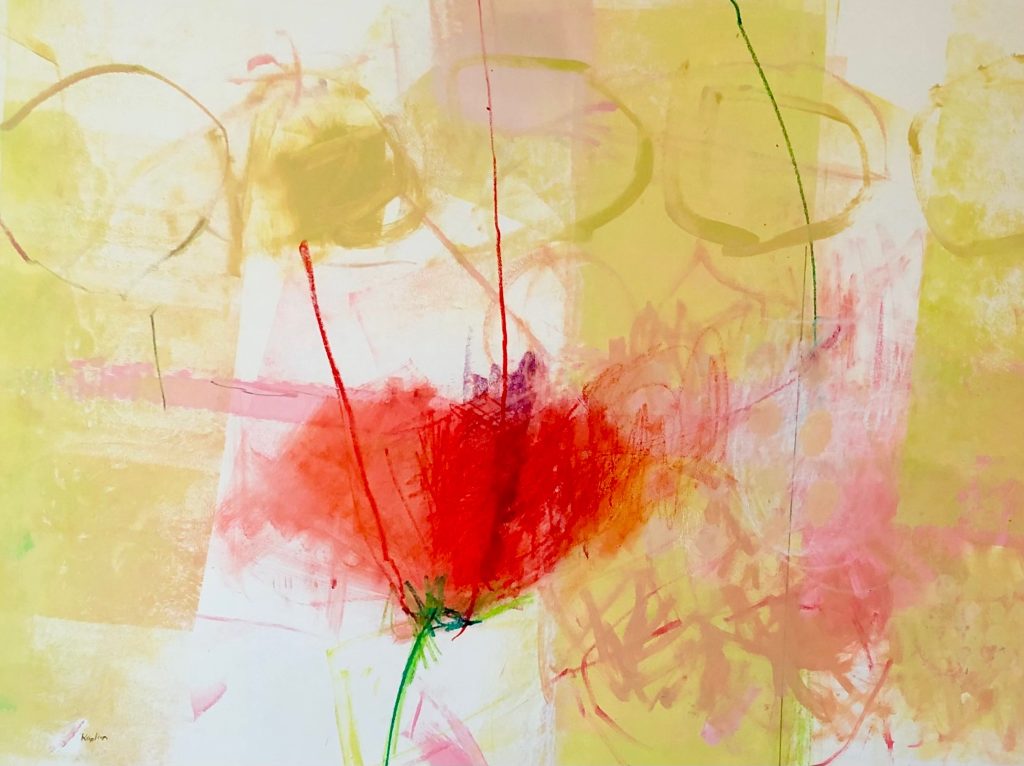 Ileen Kaplan • <em>Spring Poppies</em> • Acrylic, graphite, ink on paper • 28″×22″ • $800.00