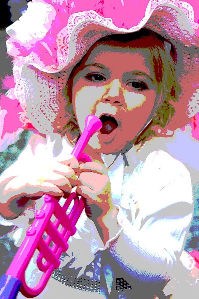Nancy V. Ridenour • <em>Young Girl at Easter Parade</em> • Digital image on canvas • 24″×30″ • $175.00<a class="purchase" href="https://state-of-the-art-gallery.square.site/product/nancy-v-ridenour-young-girl-at-easter-parade/1047" target="_blank">Buy</a>