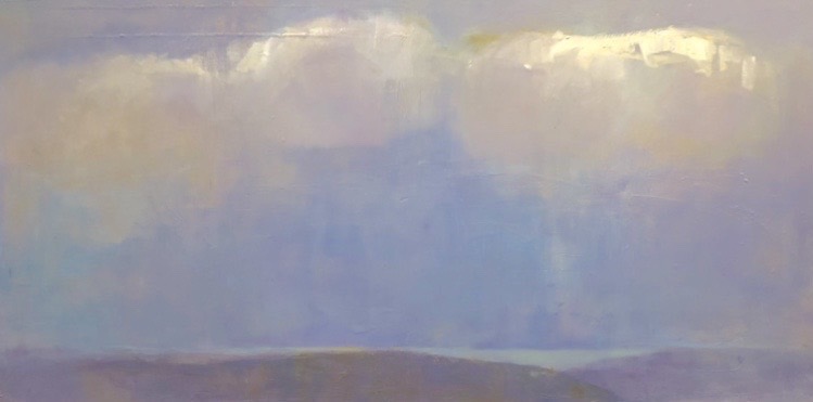 Ileen Kaplan • <em>Illuminated Clouds</em> • Oil over mixed media on canvas • 48″×24″ • $1,800.00