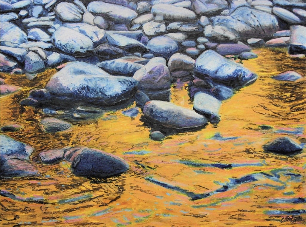 Ed Brothers • <em>Blue Rocks (for Ukraine)</em> • Oil pastel • 16″×13″ • $850.00<a class="purchase" href="https://state-of-the-art-gallery.square.site/product/ed-brothers-blue-rocks-for-ukraine-/1119" target="_blank">Buy</a>