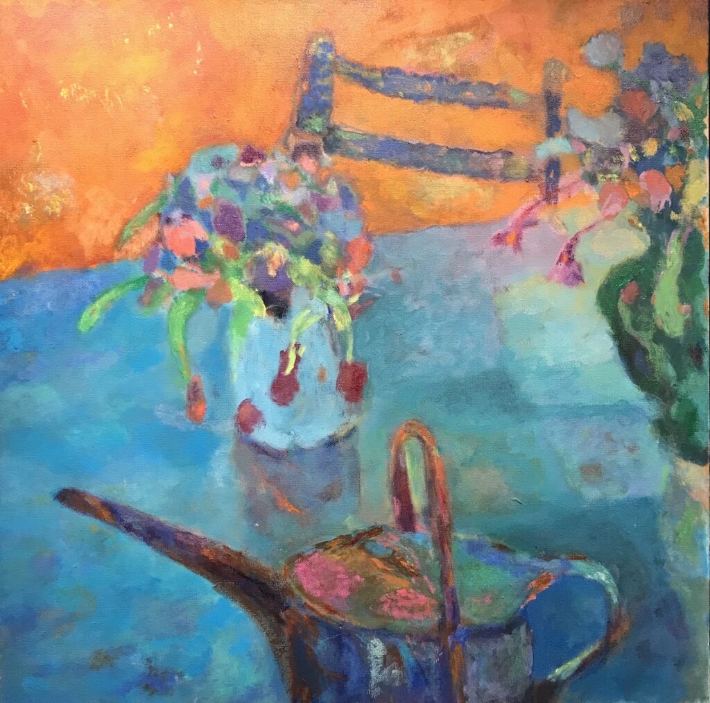 Vince Joseph • <em>The Blue Table</em> • Acrylic  • 24″×24″ • $500.00<a class="purchase" href="https://state-of-the-art-gallery.square.site/product/vince-joseph-the-blue-table/1130" target="_blank">Buy</a>
