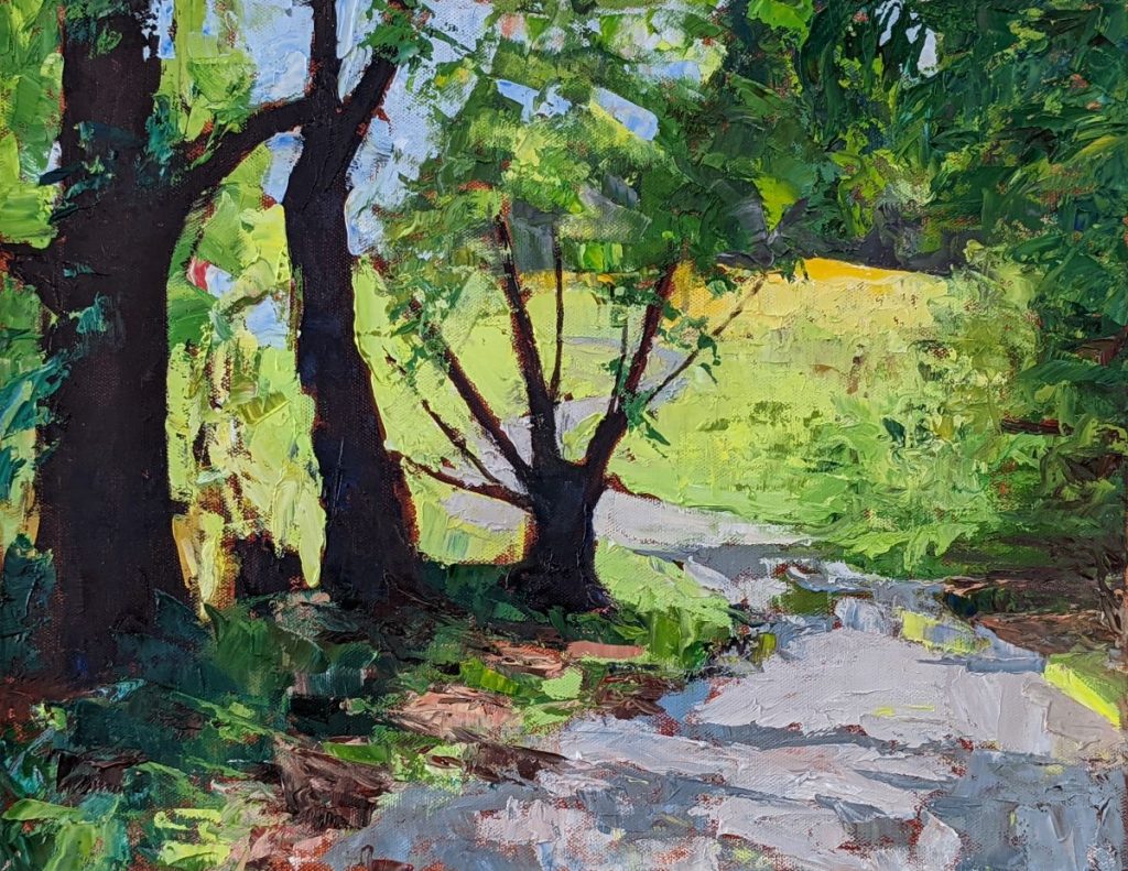 Diana Ozolins • <em>Coppiced Tree, Hogg’s Hole</em> • Oil on canvas • 18″×14″ • $550.00<a class="purchase" href="https://state-of-the-art-gallery.square.site/product/diana-ozolins-coppiced-tree-hogg-s-hole/1141" target="_blank">Buy</a>