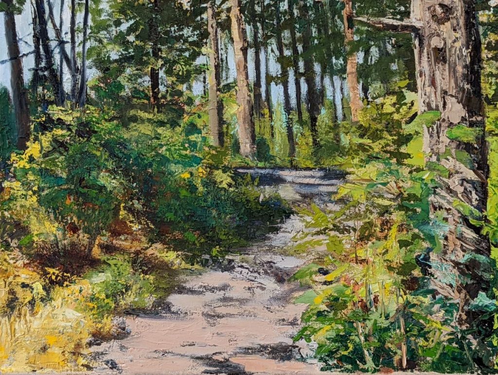 Diana Ozolins • <em>Taughannock South Rim Trail at Noon</em> • Oil on canvas • 18″×14″ • $550.00