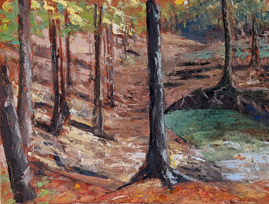 Diana Ozolins • <em>Thayer Preserve 5:00 pm</em> • Oil on canvas • 18″×14″ • $550.00<a class="purchase" href="https://state-of-the-art-gallery.square.site/product/diana-ozolins-thayer-preserve-5-00-pm/1143" target="_blank">Buy</a>