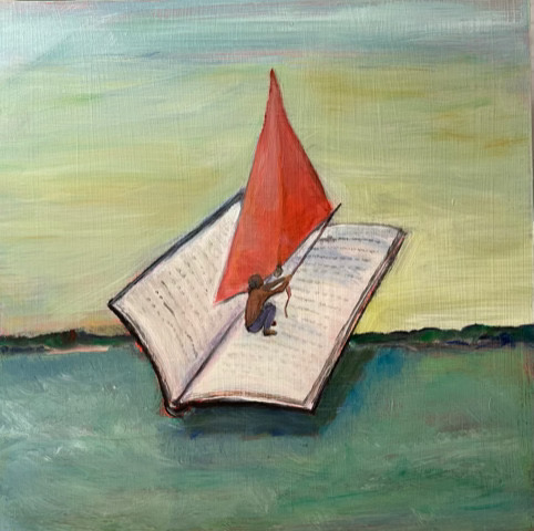 Jane Dennis • <em>A Very Good Book</em> • Acrylic • 12″×12″ • $175.00<a class="purchase" href="https://state-of-the-art-gallery.square.site/product/jane-dennis-a-very-good-book/1348" target="_blank">Buy</a>