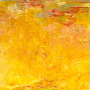 Patricia Brown • <em>Passages 15b, Yellow Earth</em> • Acrylic paint on paper mounted on wood panel • 8″×8″ • $195.00