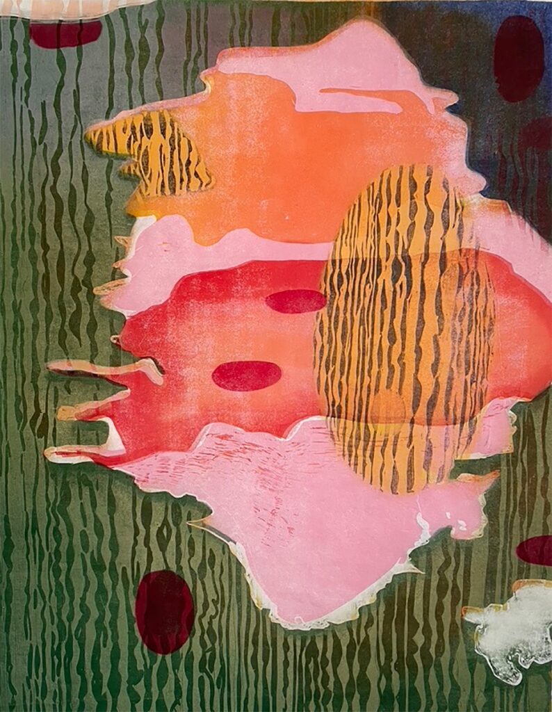 Patricia Hunsinger • <em>River Abstraction I.</em> • Woodcut on unryu paper • 30″×38″ • $400.00