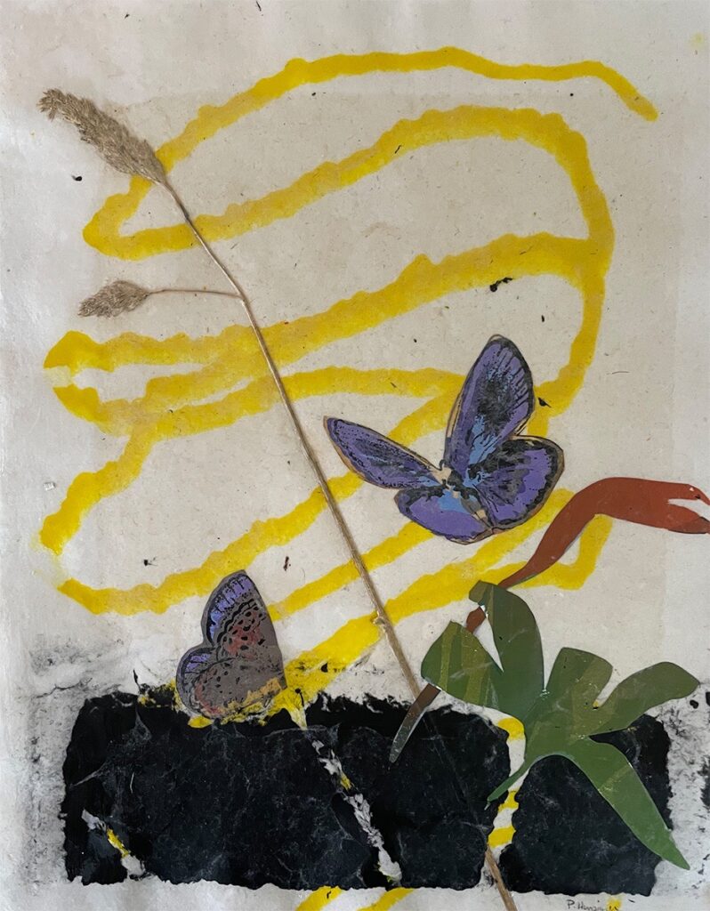 Patricia Hunsinger • <em>Susquehanna Summer I.</em> • Handmade paper, silkscreen, pulp paint, encaustic • 11″×14″ • $50.00