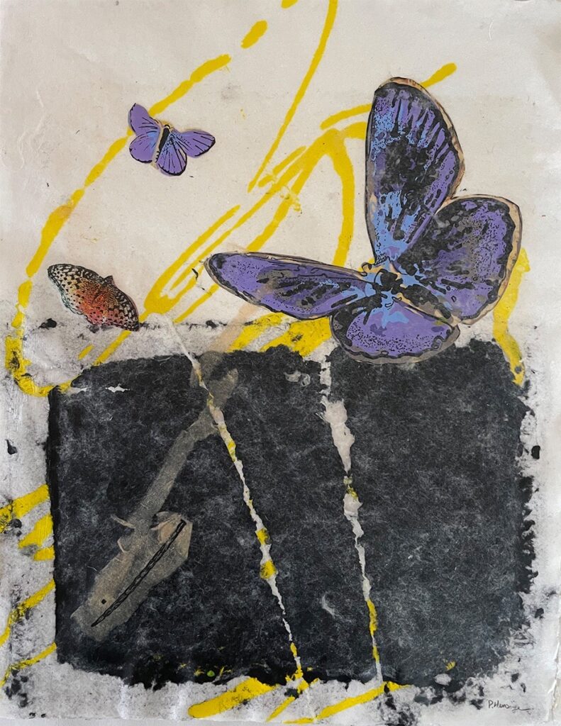 Patricia Hunsinger • <em>Susquehanna Summer II.</em> • Handmade paper, silkscreen, pulp paint, encaustic • 11″×14″ • $50.00