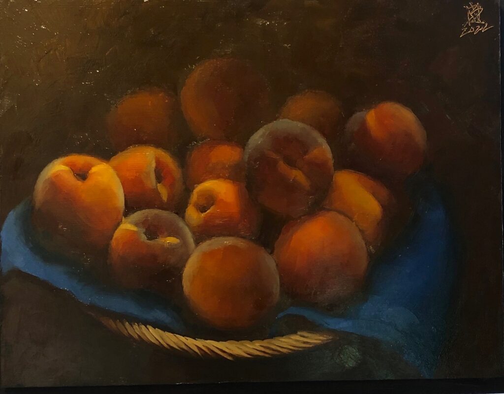 William Benson • <em>Peaches</em> • Oils on board • 11″×14″ • $1,200.00<a class="purchase" href="https://state-of-the-art-gallery.square.site/product/william-benson-peaches/1714" target="_blank">Buy</a>
