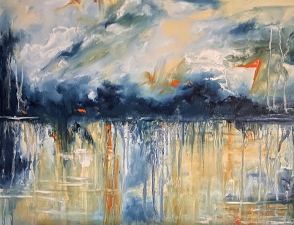 Judith Campanaro • <em>Evening Storm</em> • Oil on canvas • 16″×20″ • $450.00<a class="purchase" href="https://state-of-the-art-gallery.square.site/product/judith-campanaro-evening-storm/1715" target="_blank">Buy</a>