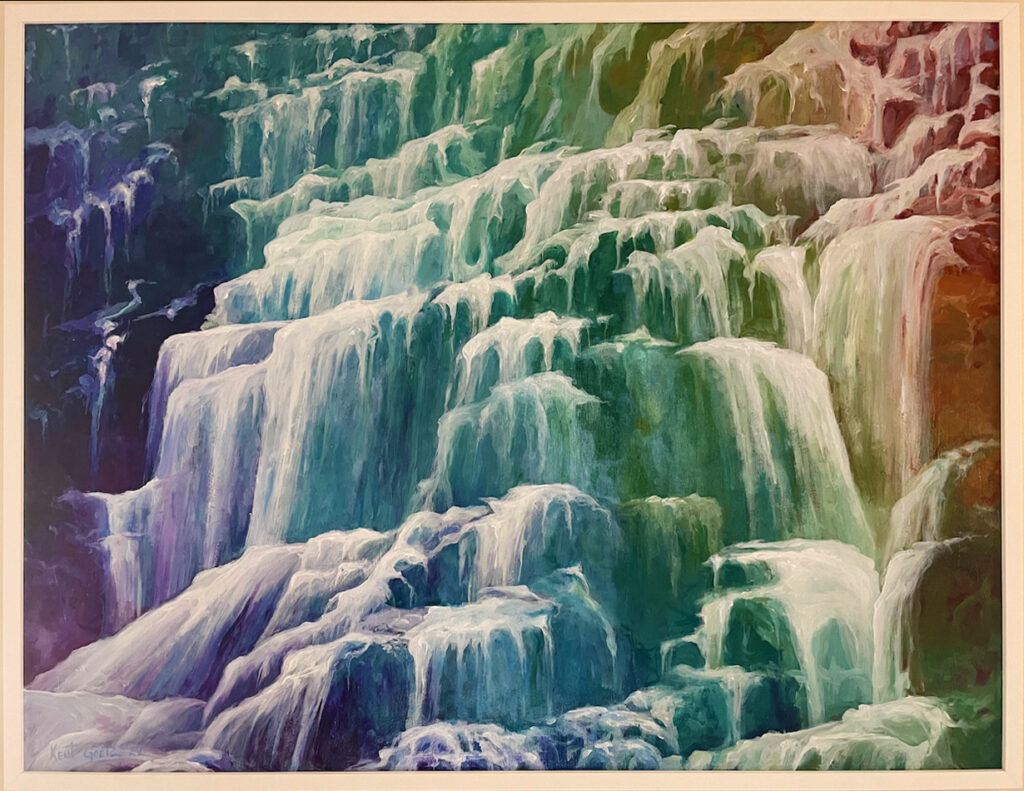 Kent Goetz • <em>Ithaca Falls Polychromatic</em> • Acrylic on canvas • 41″×31″ • $1,500.00<a class="purchase" href="https://state-of-the-art-gallery.square.site/product/kent-goetz-ithaca-falls-polychromatic/1772" target="_blank">Buy</a>