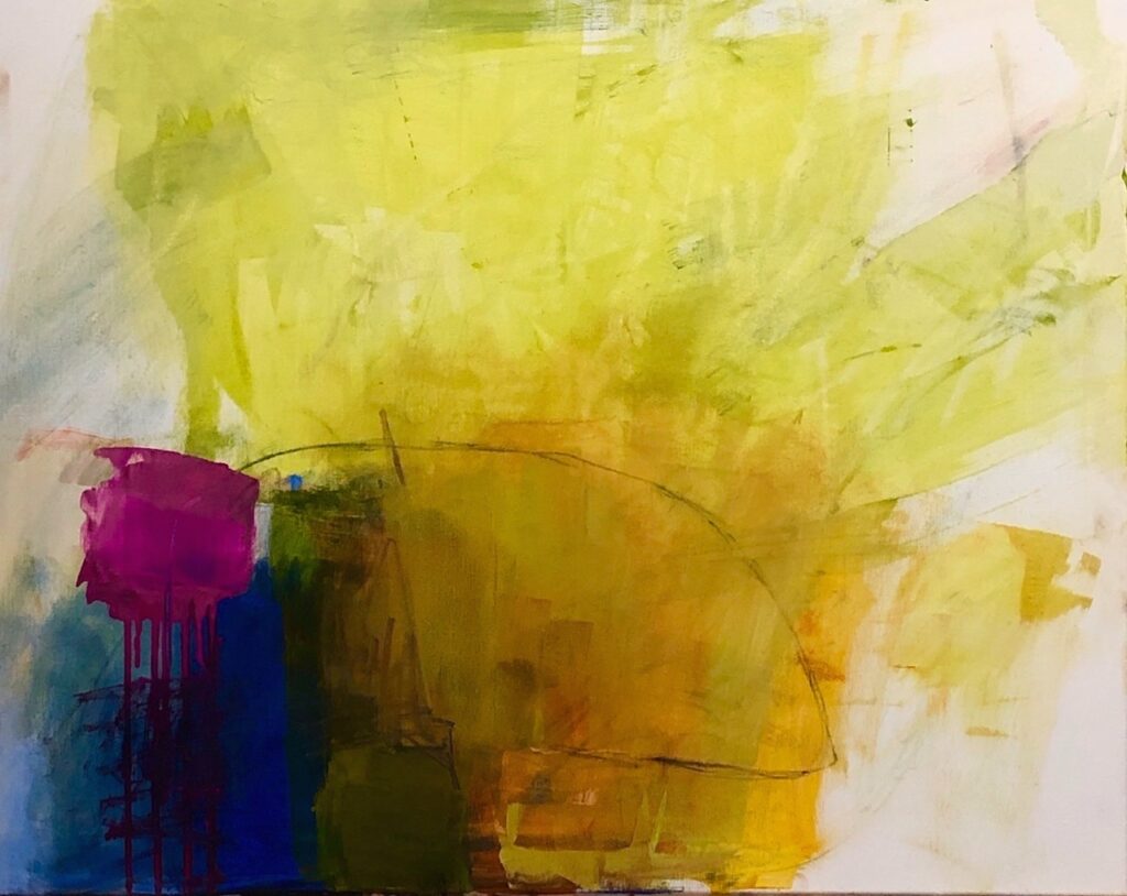 Ileen Kaplan • <em>Green Gold #1</em> • Acrylic and oil pastel on canvas • 24″×30″ • $1,050.00