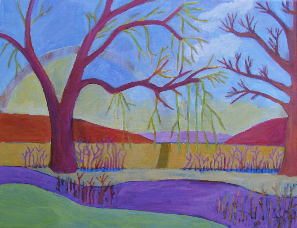 Katrina Morse • <em>Lake Willows</em> • Acrylic on canvas • 18″×14″ • $375.00<a class="purchase" href="https://state-of-the-art-gallery.square.site/product/katrina-morse-lake-willows/1817" target="_blank">Buy</a>