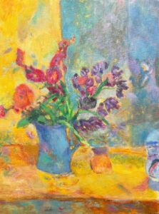 Vincent  Joseph • <em>Blue Flower Pot</em> • Acrylic • 16″×20″ • $750.00