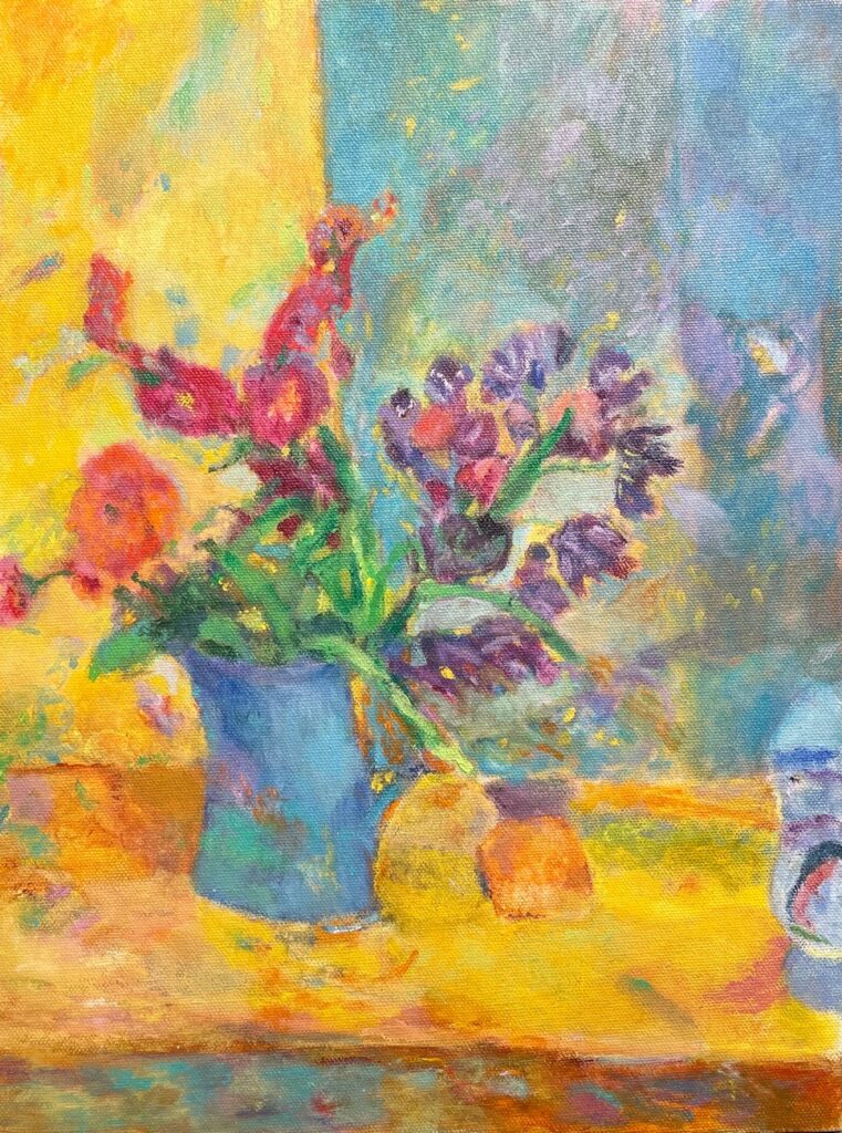 Vincent  Joseph • <em>Blue Flower Pot</em> • Acrylic • 16″×20″ • $750.00