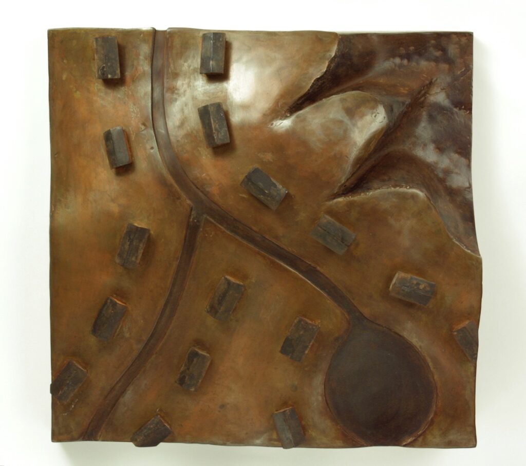 Rob Licht • <em>Cul de Sac</em> • Welded steel • 16″×16″×4″ • $2,000.00<a class="purchase" href="https://state-of-the-art-gallery.square.site/product/rob-licht-cul-de-sac/1998" target="_blank">Buy</a>