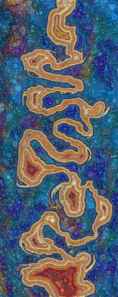 Daniel McPheeters • <em>Indigo Meander</em> • Mixed media on panel • 16″×40″ • $250.00<a class="purchase" href="https://state-of-the-art-gallery.square.site/product/daniel-mcpheeters-indigo-meander/1987" target="_blank">Buy</a>