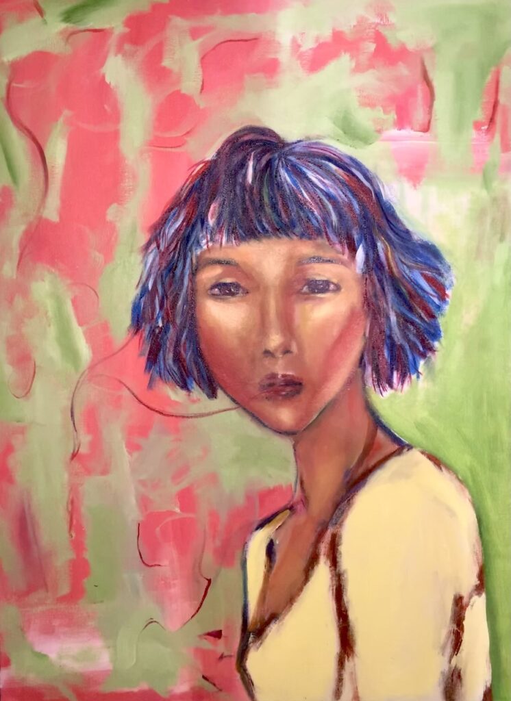 Lauren Reid • <em>Lila</em> • Framed, oil on canvas • 18″×24″ • $700.00