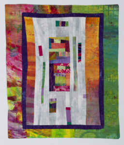 Barbara Behrmann • <em>Magic Treehouse</em> • Original dye-painted and commercial hand-dyed fabric.  • 23″×25½″ • $245.00