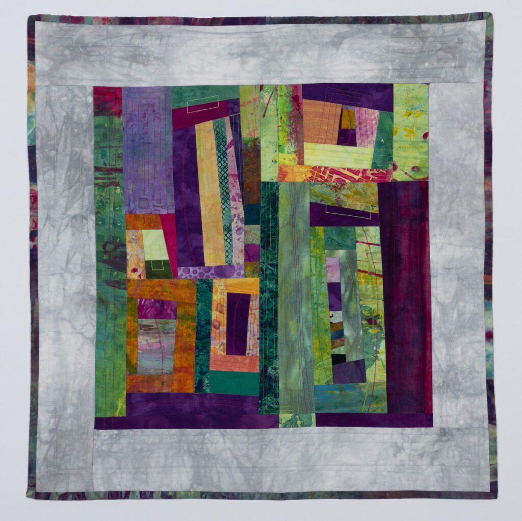 Barbara Behrmann • <em>Waiting for Spring #2</em> • Original artist-dyed fabrics and commercial hand-dyed fabrics • 23″×24½″ • $400.00