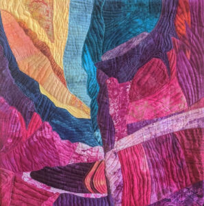 Barbara Behrmann • <em>Waterhole Canyon #2</em> • Original artist-dyed and dye-painted fabric, mounted on acrylic-painted stretched canvas • 20″×20″×1½″ • $595.00