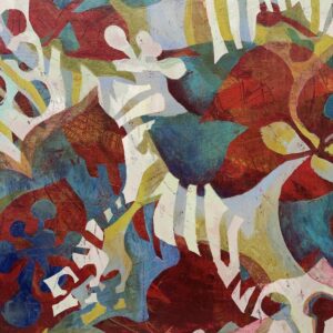 Patricia Brown • <em>Floral Triptych 2 of 3</em> • Acrylic on wood panel • 12″×12″ • $200.00