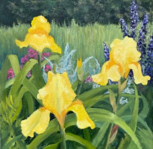Patty L Porter • <em>Yellow Iris</em> • Oil on canvas • 10″×10″ • $200.00