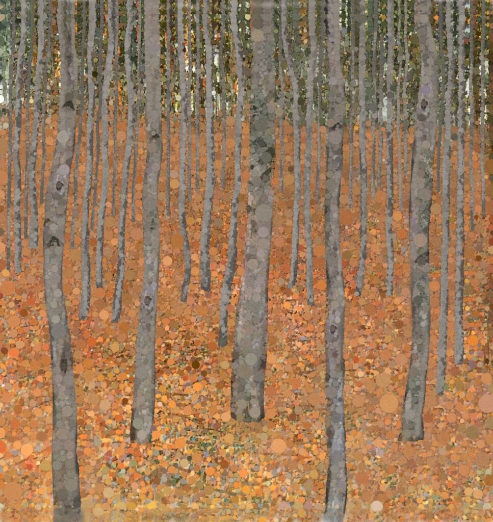 Daniel McPheeters • <em>Late November Woodland</em> • Mixed media on panel • 18″×18″ • $200.00<a class="purchase" href="https://state-of-the-art-gallery.square.site/product/daniel-mcpheeters-late-november-woodland/2183" target="_blank">Buy</a>