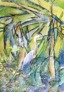 Patricia Brown • <em>Greetings from Great Blue Heron of the Palms, Florida</em> • Archival digital collage print • 4″×6″ • $68.00