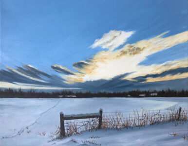 Patty L Porter • <em>Winter Evening ~ Cold Springs</em> • Oil on canvas • 16″×20″ • $600.00