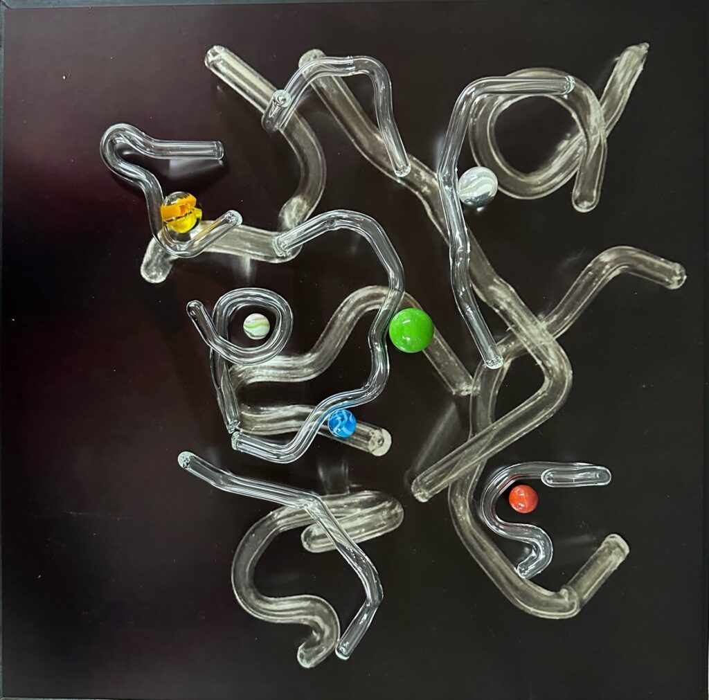 Connie Zehr • <em>How To Keep From Losing Your Marbles</em> • Hollow bent glass rods and marbles • NFS