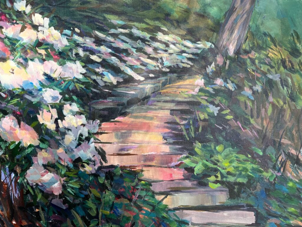 Hsiao-Pei Yang • <em>Rhododendron Hilll at Cornell Garden</em> • Acrylic on canvas • 20″×16″ • $500.00