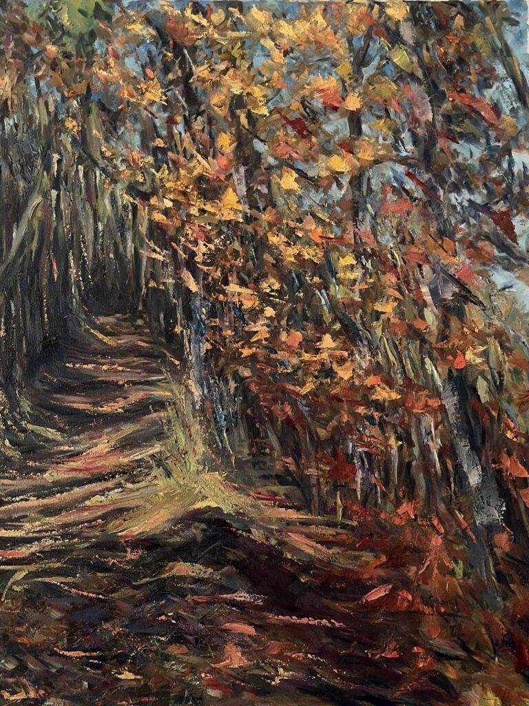Hsiao-Pei Yang • <em>Trail on Beebe Lake</em> • Oil on canvas • 20″×16″ • $650.00