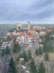 Patty L Porter • <em>College Town Winter</em> • Oil on canvas • 12″×16″ • $400.00