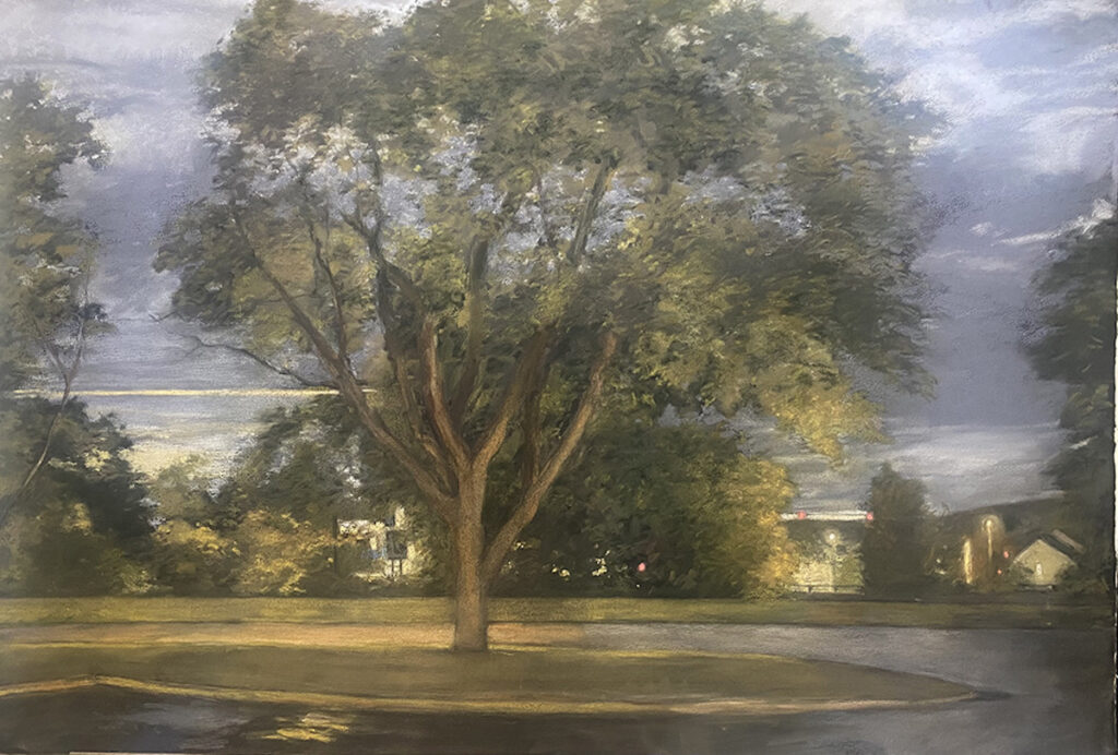 Diane Newton • <em>Night Tree</em> • Pastel on black Arches paper • 44″×30″ • $3,500.00<a class="purchase" href="https://state-of-the-art-gallery.square.site/product/diane-newton-night-tree/2484" target="_blank">Buy</a>